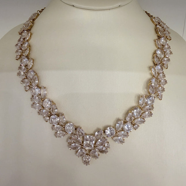 Colar noiva maxi pedraria cristal folheado ouro