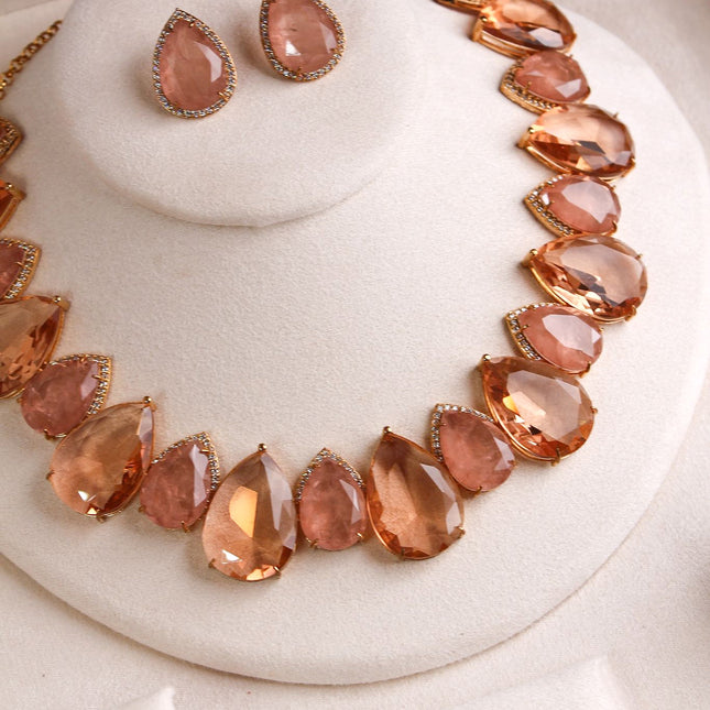 Conjunto colar brincos gota morganita maxi luxo