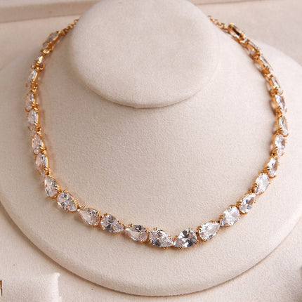 Colar riviera pedras cristal folheado ouro