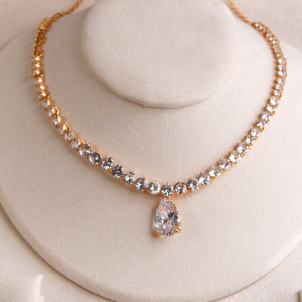 Colar riviera noiva pingente gota cristal ouro