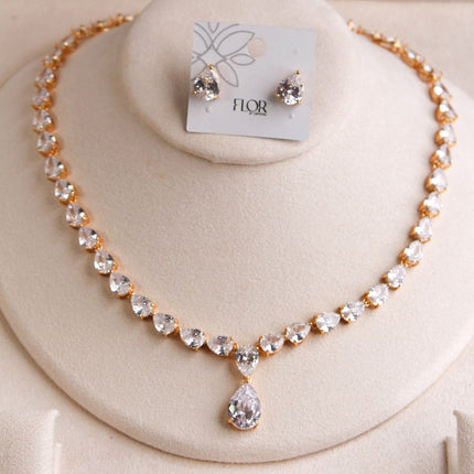 Conjunto riviera noiva gota brincos cristal