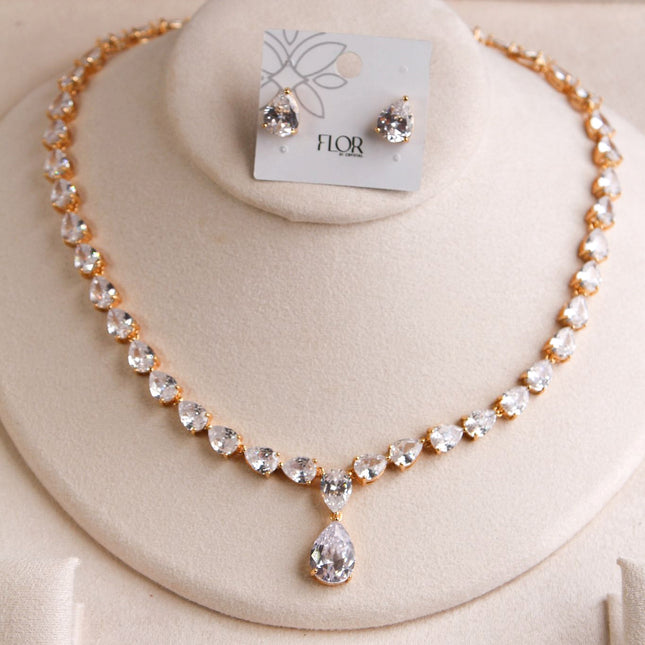 Conjunto riviera noiva gota brincos cristal