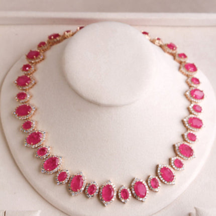 Colar riviera luxo pedra fusion rosa cravejado