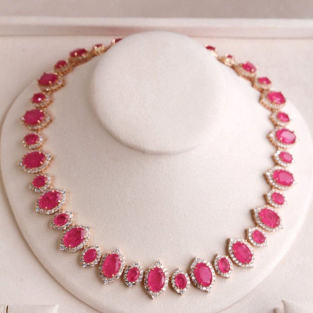 Colar riviera luxo pedra fusion rosa cravejado
