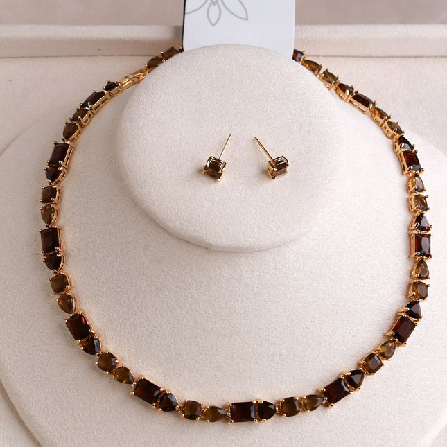 Conjunto riviera marrom café colar brincos