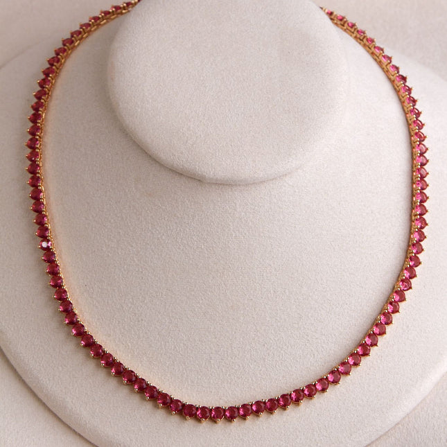 Colar riviera vermelho 4mm 42cm folheado ouro