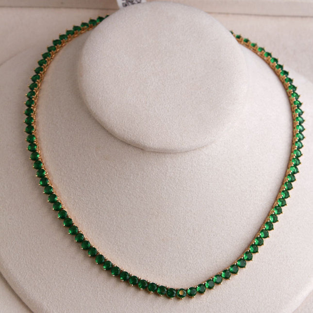Colar riviera verde 4mm 42cm folheado ouro
