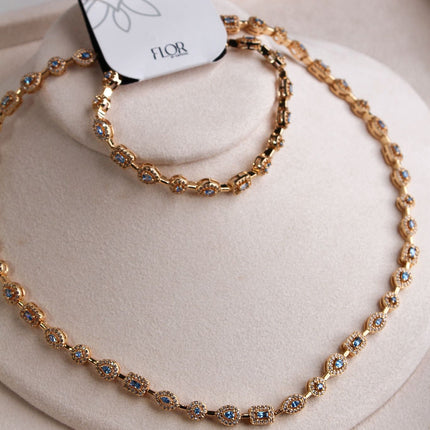Conjunto riviera azul colar pulseira brincos