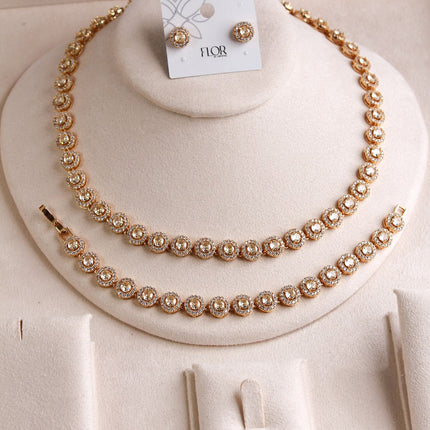 Conjunto cristais champanhe colar pulseira brincos