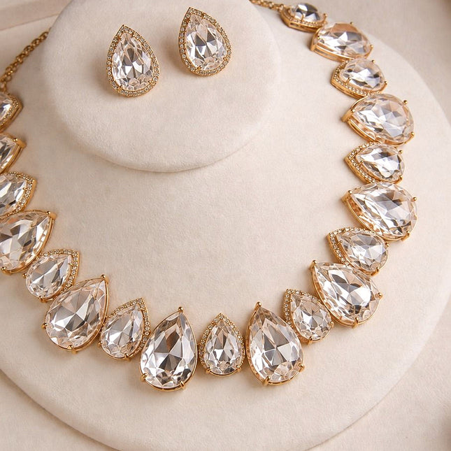 Conjunto colar brincos gota cristal maxi luxo