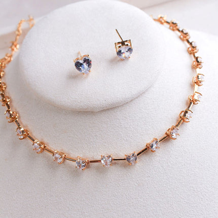 Conjunto colar brincos coração cristal