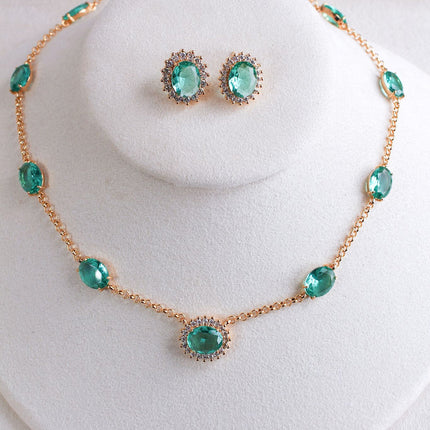 Conjunto colar brincos esmeralda oval