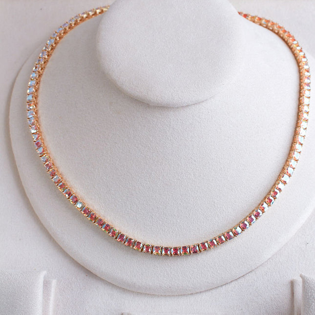 Colar riviera iridescente rosa folheado