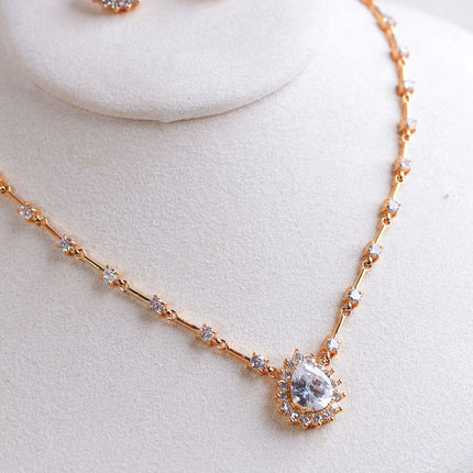 Conjunto colar brincos cristal gota folheado