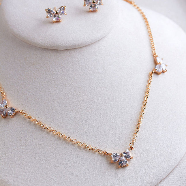 Conjunto colar brincos laço zircônia folheado