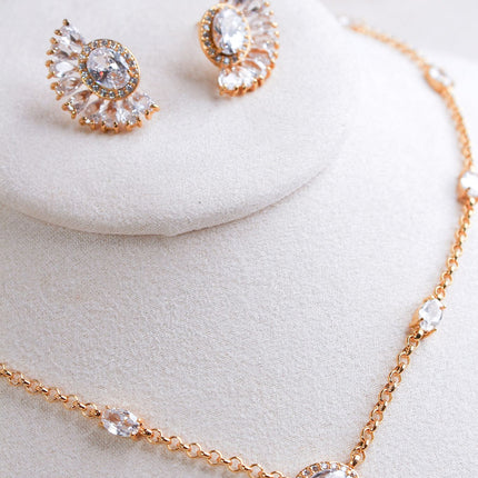 Conjunto colar brincos leque zircônia cristal