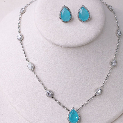 Conjunto colar brincos gota turquesa