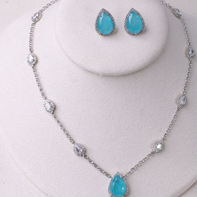 Conjunto colar brincos gota turquesa