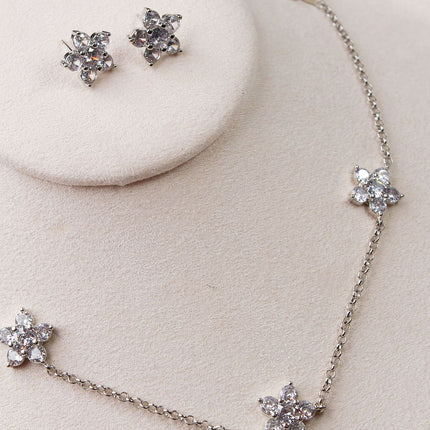 Conjunto colar brincos flor cristal