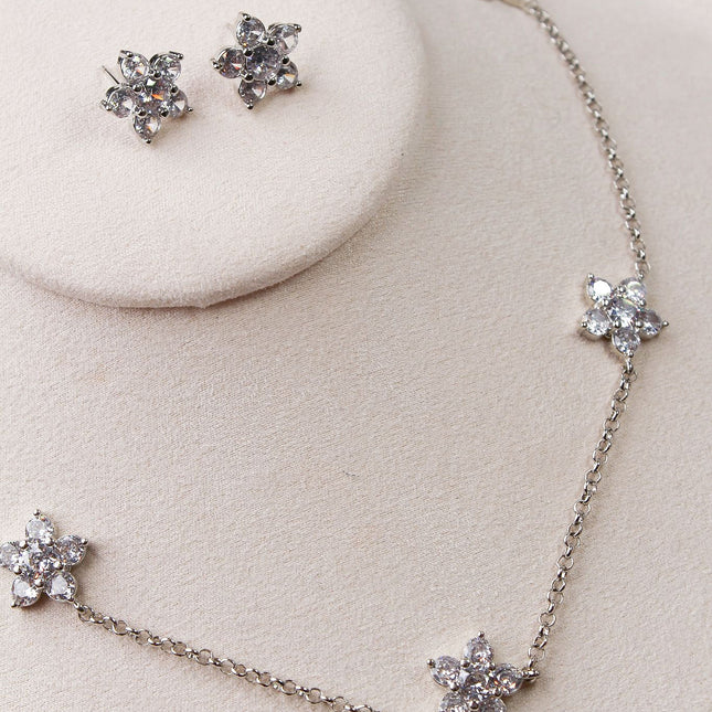Conjunto colar brincos flor cristal