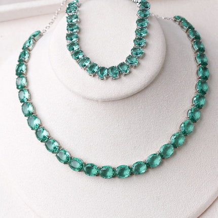 Conjunto colar pulseira riviera pedra verde