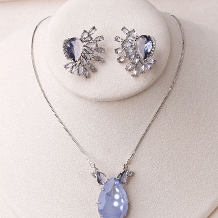 Conjunto colar brincos pedra lilás gota