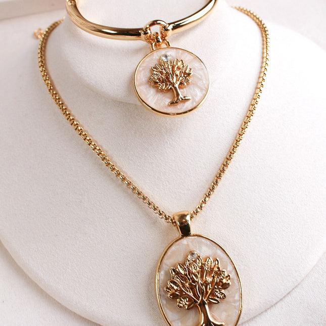 Conjunto colar bracelete árvore vida oval
