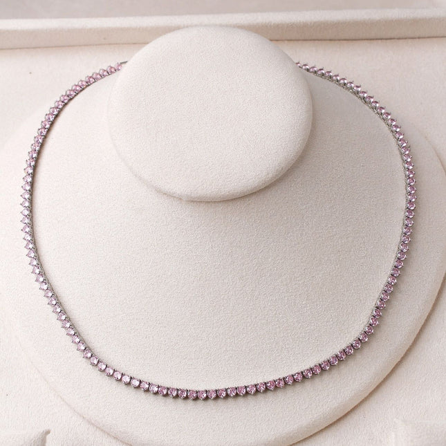 Colar riviera pedras rosa 3mm 40cm