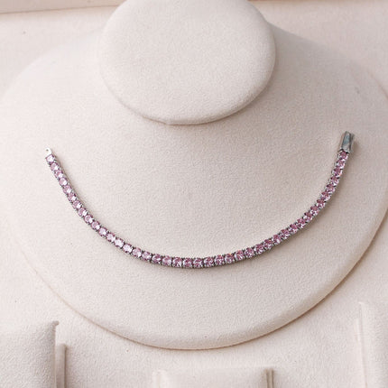 Pulseira riviera pedras rosa 4mm