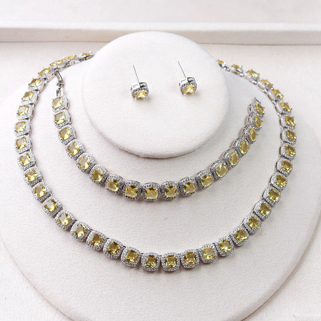 Conjunto colar, pulseira brincos amarelo