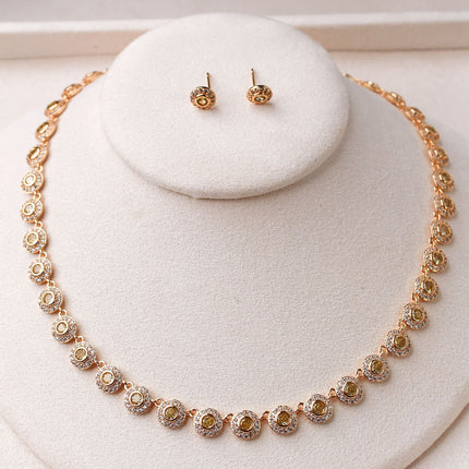Conjunto colar brincos amarelo halo cristal