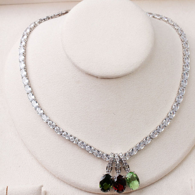 Colar riviera cristal pingentes ovais verdes