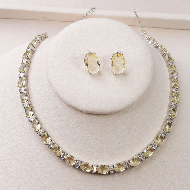 Conjunto colar brincos riviera amarelo oval