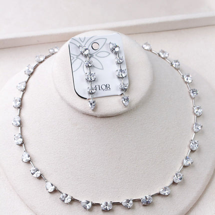 Conjunto colar brincos cascata cristal
