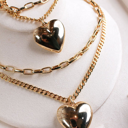 Conjunto colar pulseira corrente dupla coração