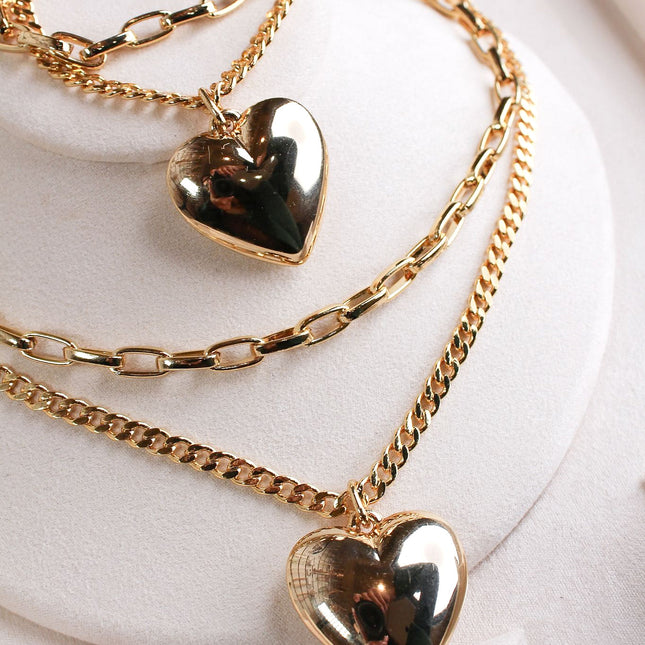 Conjunto colar pulseira corrente dupla coração