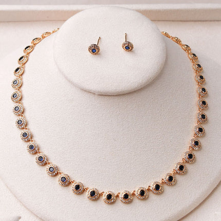 Conjunto colar brincos pedra azul safira