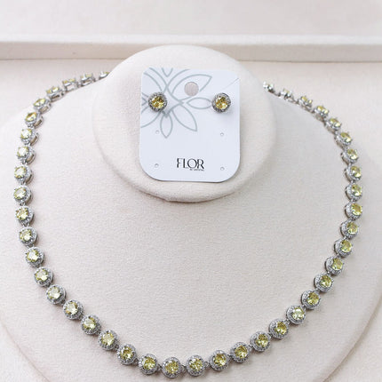 Conjunto colar brincos riviera pedra amarela