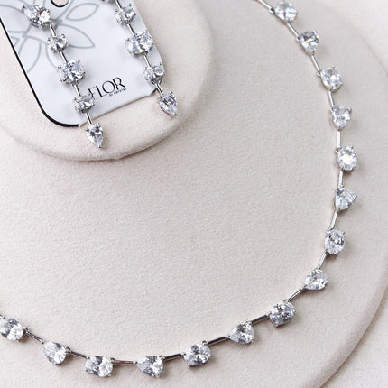 Conjunto colar brincos riviera cascata cristal