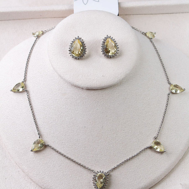Conjunto colar brincos fusion amarela gota