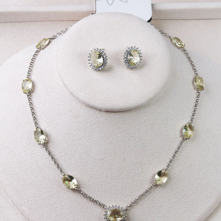 Conjunto colar brincos fusion verde clara oval
