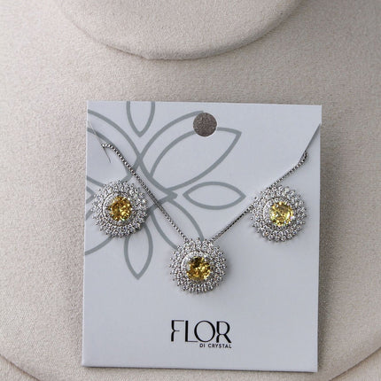 Conjunto colar brincos halo amarelo