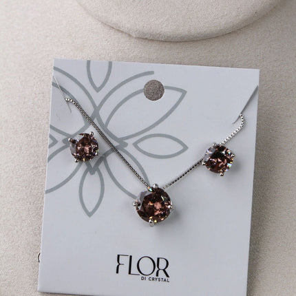 Conjunto colar brincos ponto luz marrom