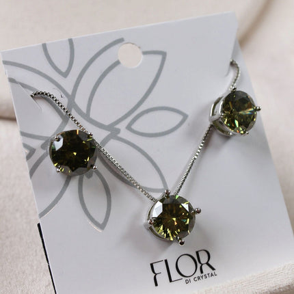 Conjunto colar brincos ponto luz verde