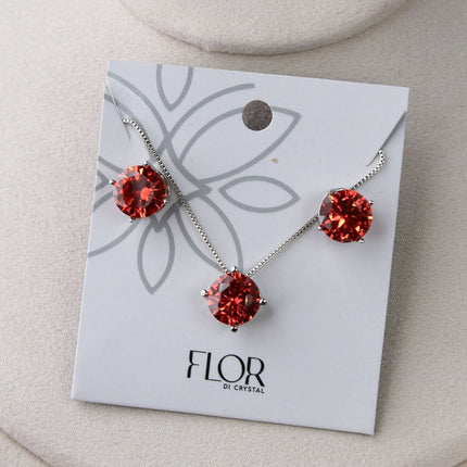 Conjunto colar brincos ponto luz vermelho