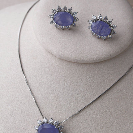 Conjunto colar brincos oval fusion violeta