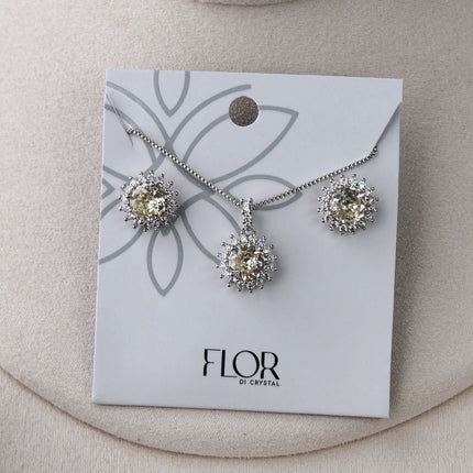 Conjunto colar brincos redondo champanhe halo