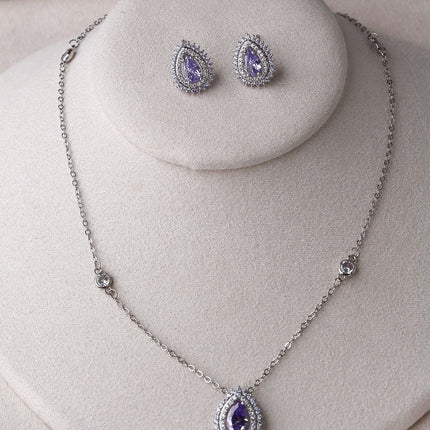 Conjunto colar brincos gota lilás halo