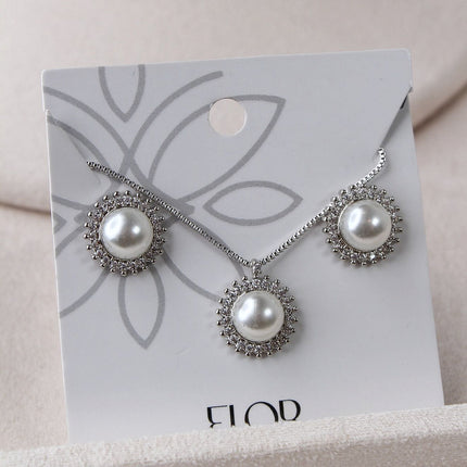 Conjunto colar brincos pérola halo