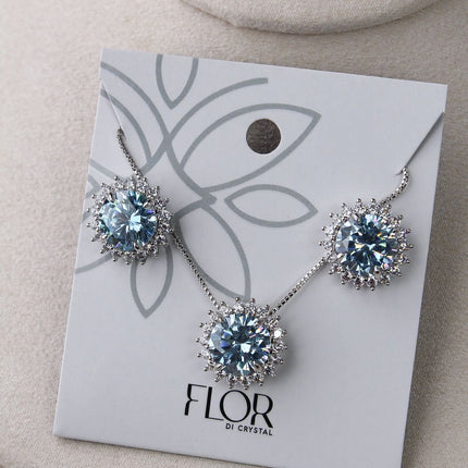 Conjunto colar brincos icecut azul halo